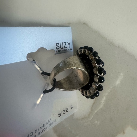 Funky Black Silver Statement Ring vintage round black rhinestone ring - Picture 3 of 4